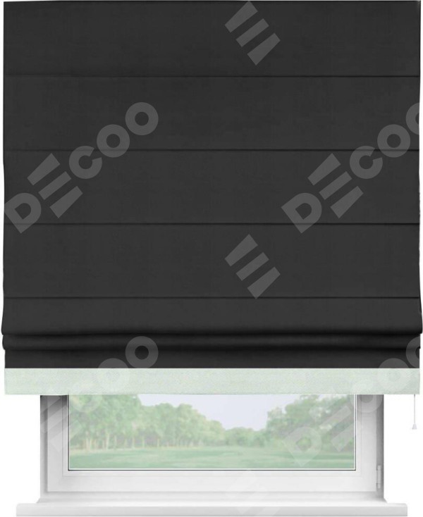 Римская штора «Кортин» с кантом Джестер, для проема, ткань блэкаут однотонный черный