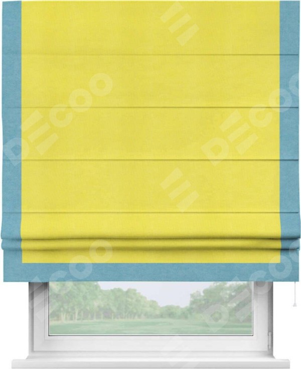 Римская штора «Кортин» с кантом Виктория, для проема, ткань вельвет cветло-желтый
