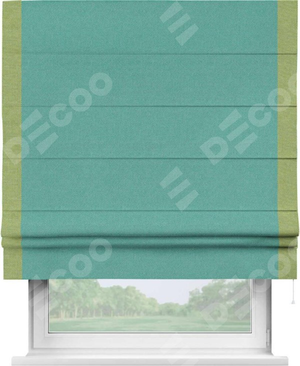 Римская штора «Кортин» с кантом Стрим Дуо, для проема, ткань лён димаут, бирюзовый