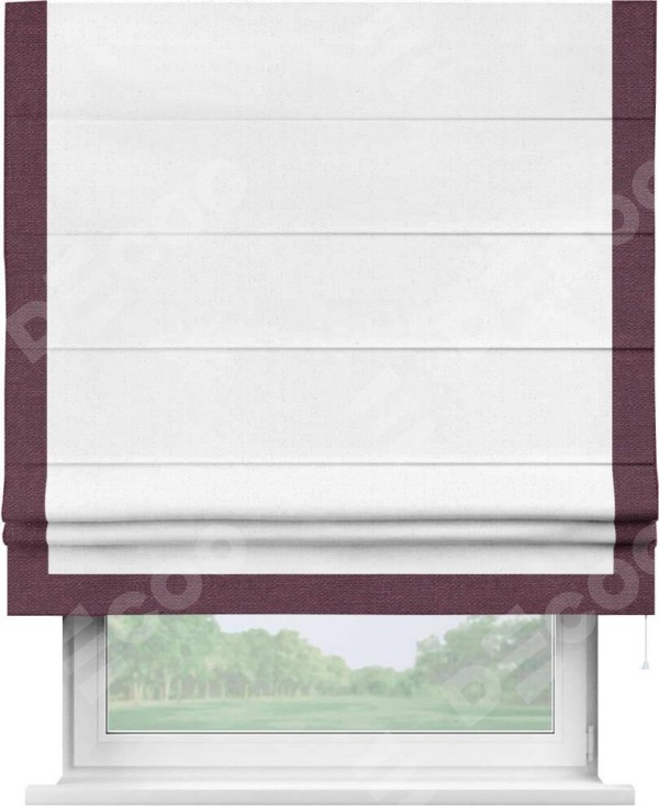 Римская штора «Кортин» с кантом Виктория, для проема, лён цвет белый