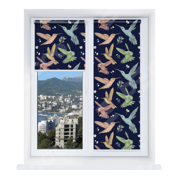 Рулонная штора Мини с принтом Птицы и цветы