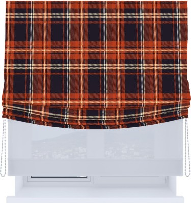 Римская штора «Кортин», день-ночь с мягкими складками, «Сине-оранжевая клетка»