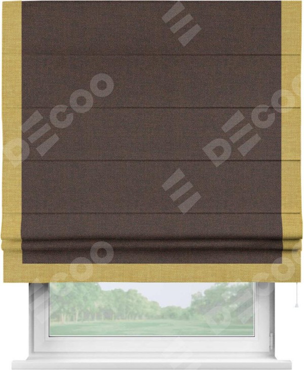 Римская штора «Кортин» с кантом Виктория, для проема, ткань лён коричневый
