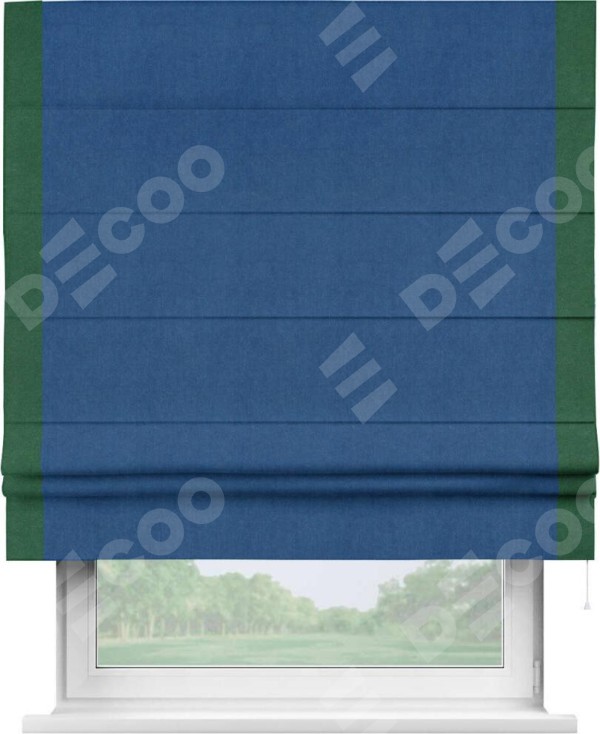 Римская штора «Кортин» с кантом Стрим Дуо, для проема, ткань вельвет синий