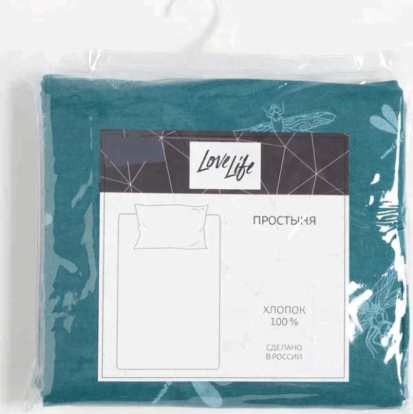 Простыня LoveLife «Стрекоза» 200х220 см, 100% хлопок, поплин, 125 г/м²