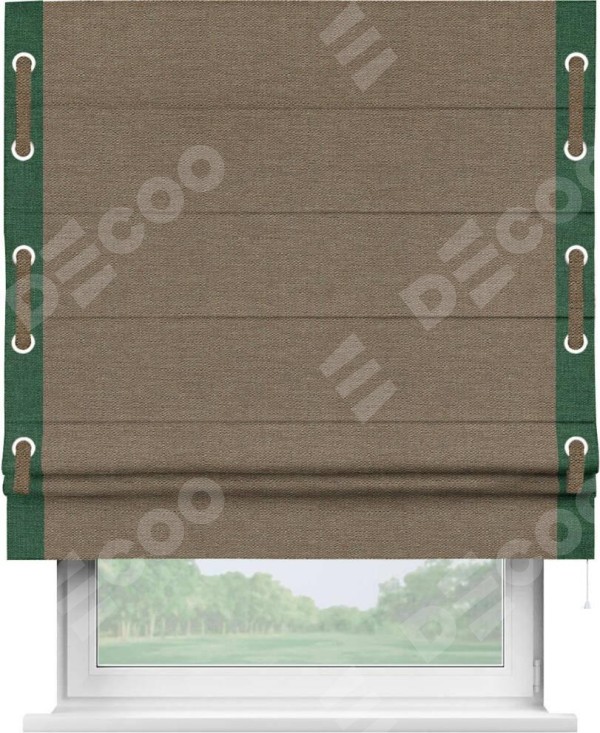 Римская штора «Кортин» с кантом Стрим Дуо (люверсы с пояском), для проема, ткань лён светло-коричневый