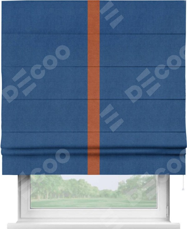 Римская штора «Кортин» с кантом Хайвэй, для проема, ткань вельвет синий