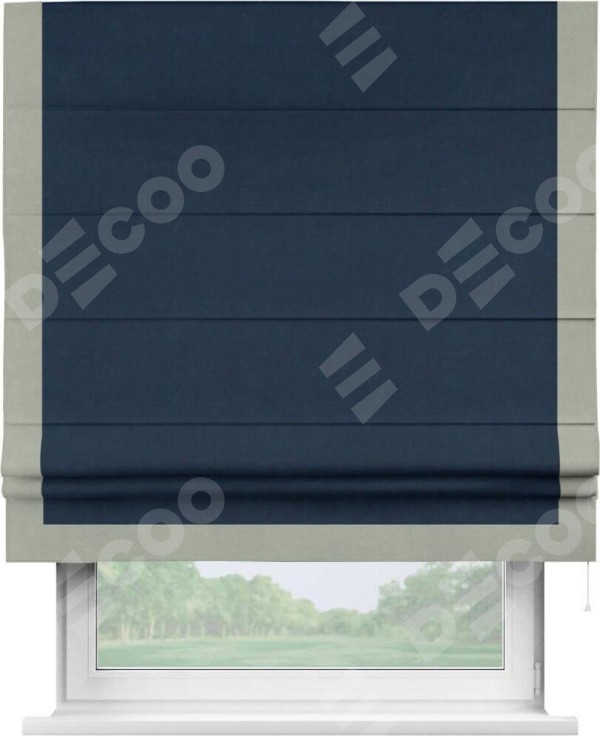 Римская штора «Кортин» с кантом Виктория, для проема, ткань вельвет темно-синий