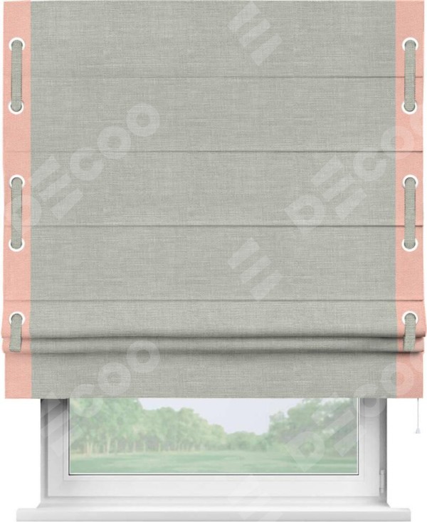 Римская штора «Кортин» с кантом Стрим Дуо (люверсы с пояском), для проема, ткань лён серый