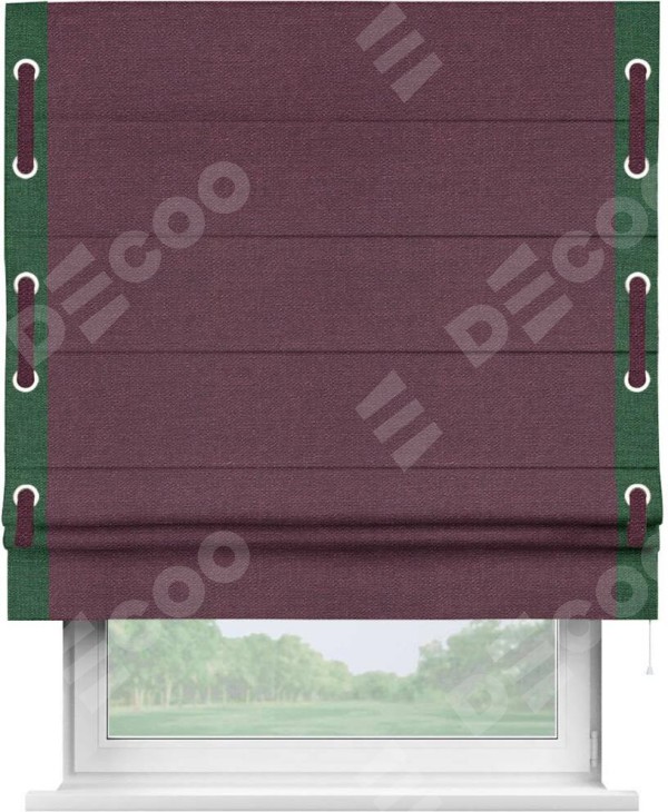 Римская штора «Кортин» с кантом Стрим Дуо (люверсы с пояском), для проема, ткань лён фиолетовый