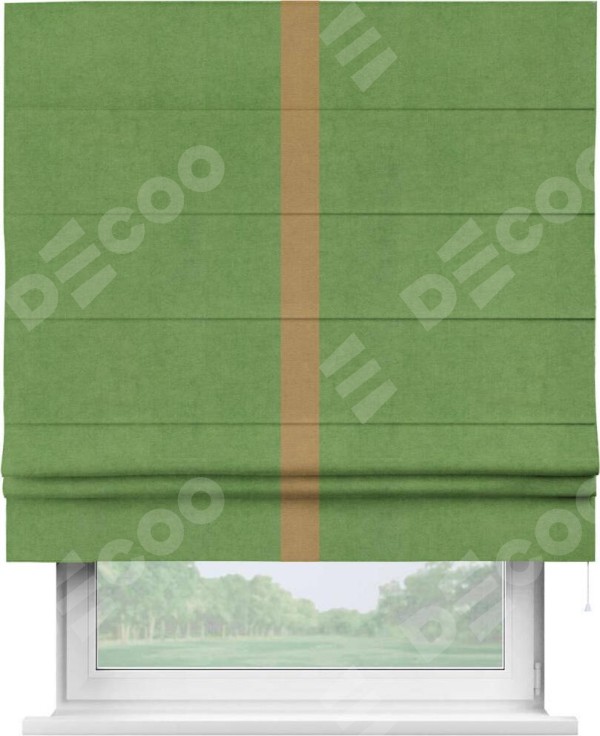 Римская штора «Кортин» с кантом Хайвэй, для проема, ткань вельвет салатовый