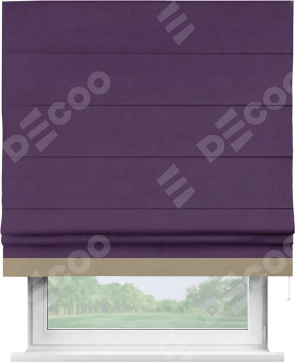 Римская штора «Кортин» с кантом Джестер, для проема, ткань вельвет темно-фиолетовый