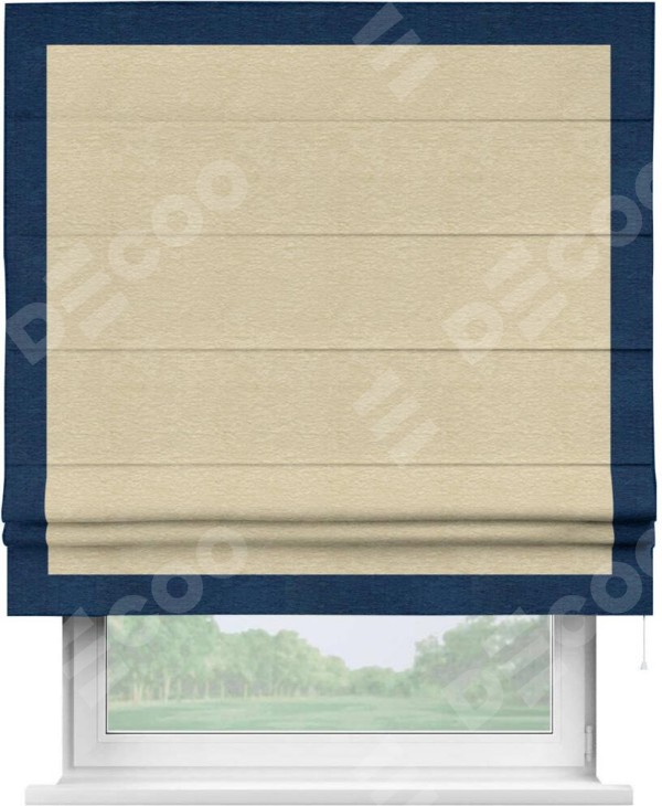 Римская штора «Кортин» с кантом Чесс, для проема, ткань софт однотонный светло-бежевый