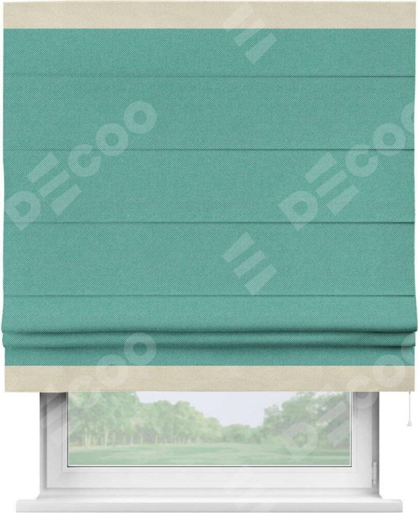 Римская штора «Кортин» с кантом Горизонт, для проема, ткань лён димаут, бирюзовый