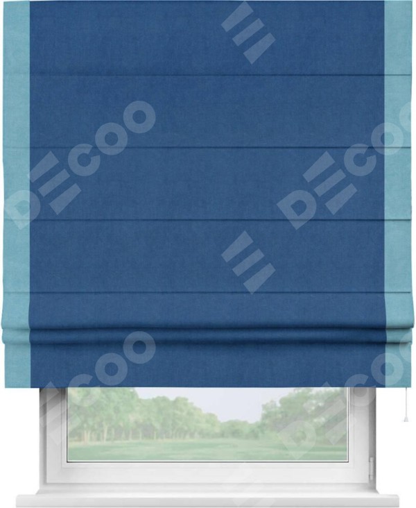 Римская штора «Кортин» с кантом Стрим Дуо, для проема, ткань вельвет синий