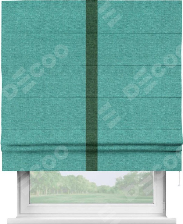 Римская штора «Кортин» с кантом Хайвэй, для проема, ткань лён изумрудный