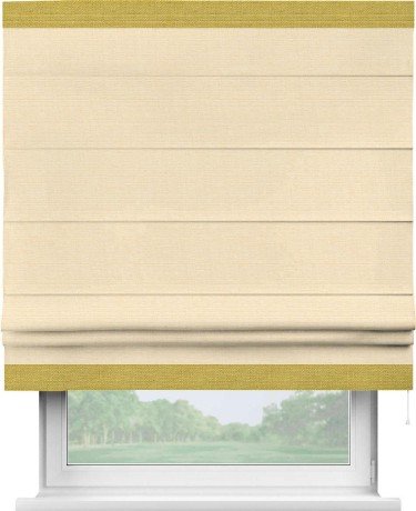 Римская штора «Кортин» выполнена в отделке кантом Горизонт, для проема, ткань лён бежевый