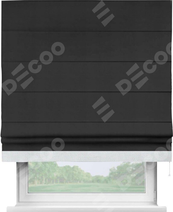 Римская штора «Кортин» с кантом Джестер, для проема, ткань блэкаут однотонный черный