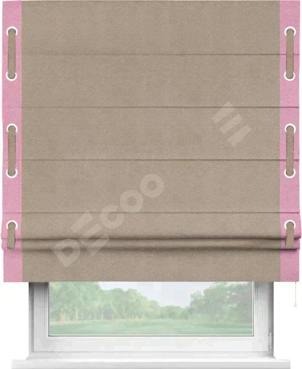 Римская штора «Кортин» с кантом Стрим Дуо (люверсы с пояском), для проема, ткань лён димаут, светло-бежевый