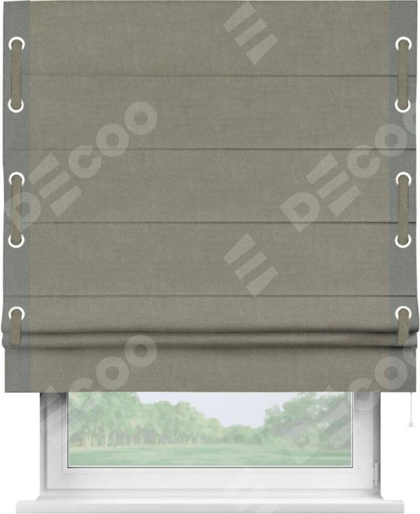 Римская штора «Кортин» с кантом Стрим Дуо (люверсы с пояском), для проема, лён блэкаут шампань