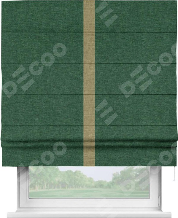 Римская штора «Кортин» с кантом Хайвэй, для проема, ткань лён серо-зеленый
