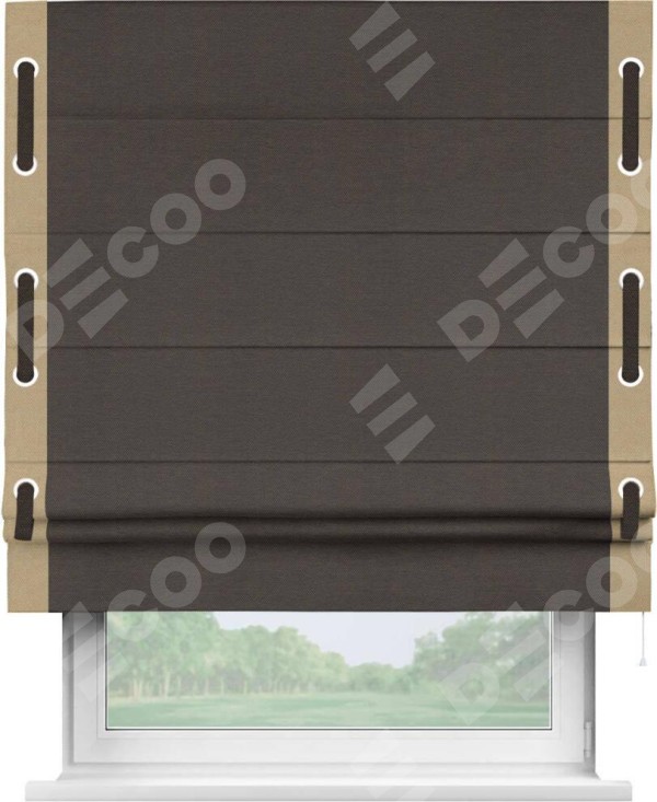 Римская штора «Кортин» с кантом Стрим Дуо (люверсы с пояском), для проема, ткань лён димаут, венге