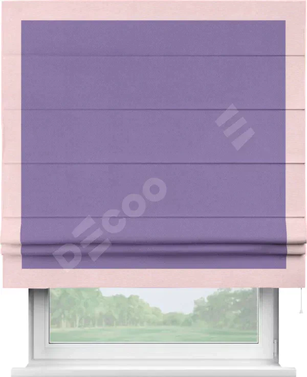 Римская штора «Кортин» с кантом Чесс, для проема, ткань блэкаут однотонный сиреневый