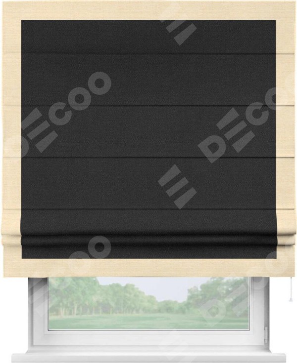 Римская штора «Кортин» с кантом Чесс, для проема, ткань лён черный