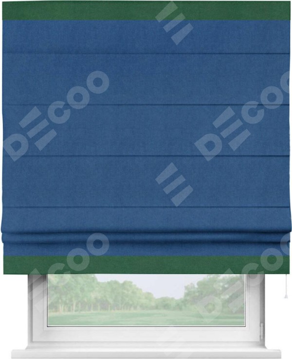 Римская штора «Кортин» с кантом Горизонт, для проема, ткань вельвет синий