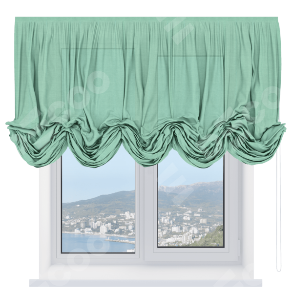 Австрийская штора «Кортин», лён светло-бирюзовый