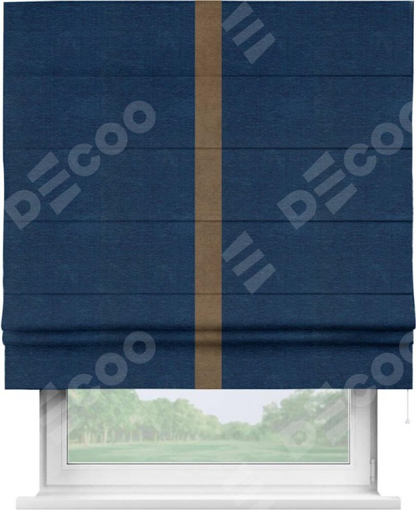 Римская штора «Кортин» с кантом Хайвэй, для проема, ткань софт однотонный синий