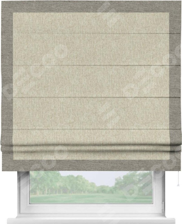 Римская штора «Кортин» с кантом Чесс, для проема, ткань стиф димаут светло-бежевый