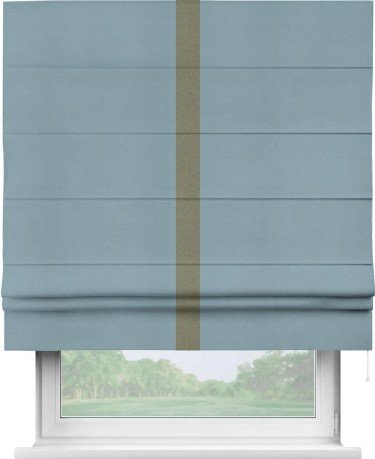 Римская штора «Кортин» с кантом Хайвэй, для проема, ткань блэкаут однотонный серо-голубой