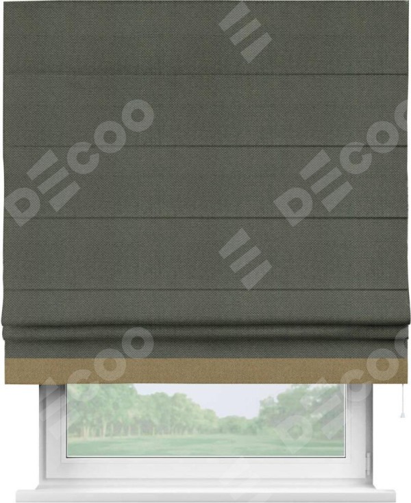 Римская штора «Кортин» с кантом Джестер, для проема, ткань лён димаут, графит