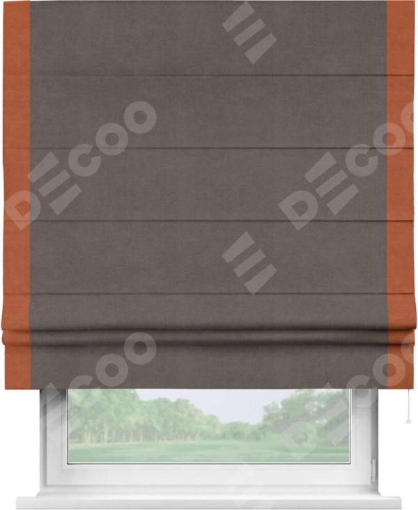 Римская штора «Кортин» с кантом Стрим Дуо, для проема, ткань вельвет коричневый