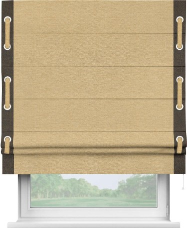 Римская штора «Кортин» с кантом Стрим Дуо (люверсы с пояском), для проема, ткань лён темно-бежевый