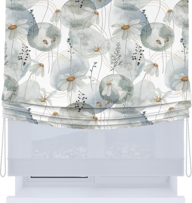 Римская штора «Кортин», день-ночь с мягкими складками, «Ромашки акварель»