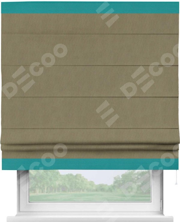 Римская штора «Кортин» с кантом Горизонт, для проема, ткань блэкаут однотонный бежево-золотой