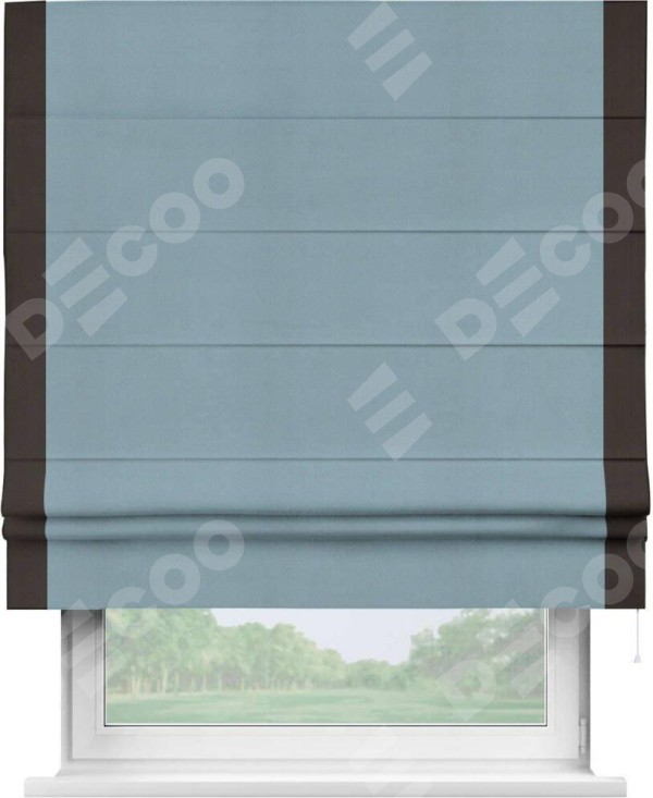 Римская штора «Кортин» с кантом Стрим Дуо, для проема, ткань блэкаут однотонный серо-голубой