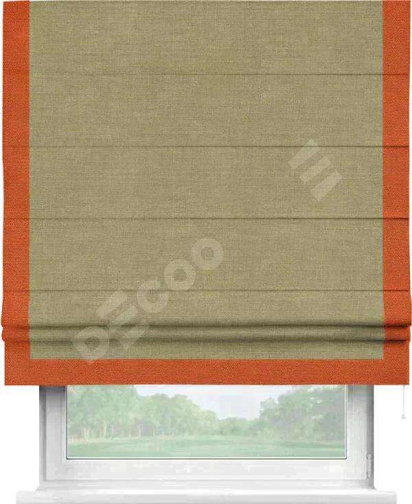 Римская штора «Кортин» с кантом Виктория, для проема, лён, цвет коричневый