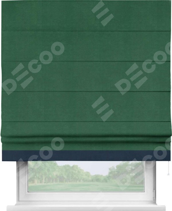 Римская штора «Кортин» с кантом Джестер, для проема, ткань вельвет зеленый