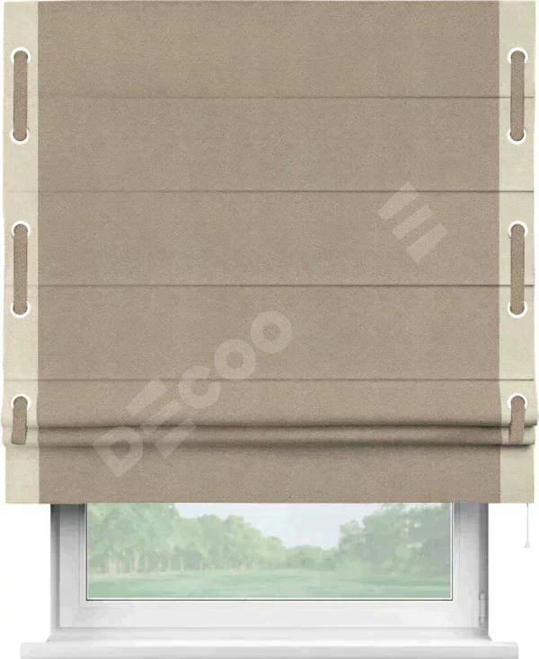 Римская штора «Кортин» с кантом Стрим Дуо (люверсы с пояском), для проема, ткань лён димаут, светло-бежевый