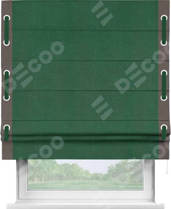 Римская штора «Кортин» с кантом Стрим Дуо (люверсы с пояском), для проема, ткань вельвет зеленый