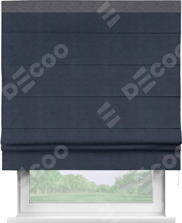 Римская штора «Кортин» с кантом Кинг, для проема ткань софт однотонный тёмно-синий