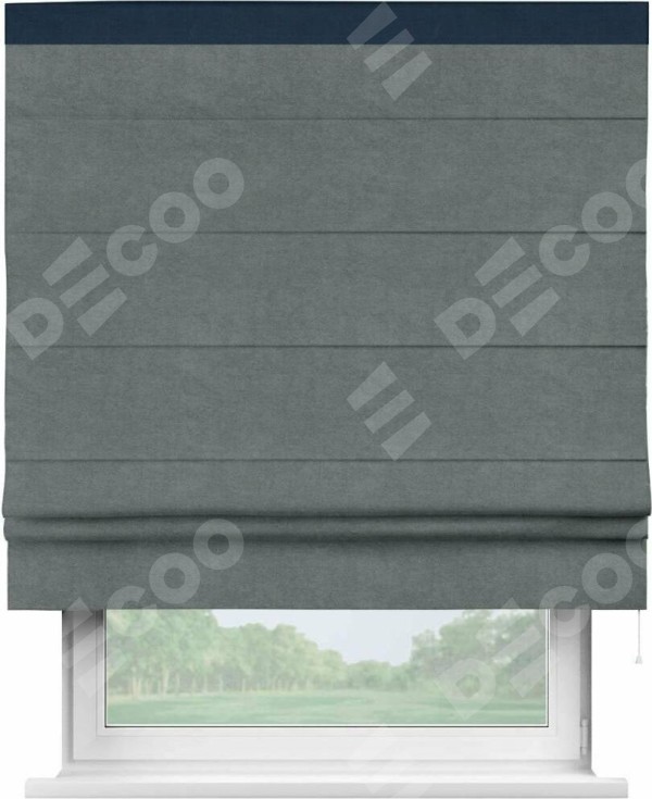 Римская штора «Кортин» с кантом Кинг, для проема, ткань вельвет серый