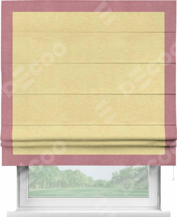 Римская штора «Кортин» с кантом Чесс, для проема, ткань софт однотонный золотой