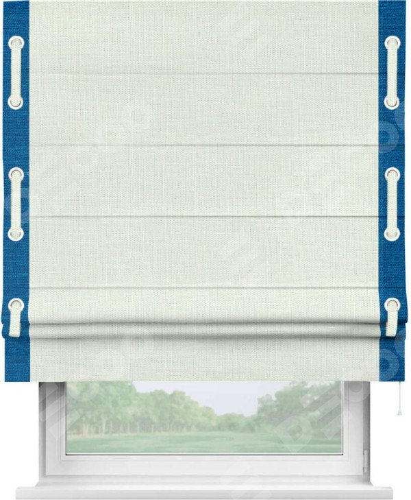 Римская штора «Кортин» с кантом Стрим Дуо (люверсы с пояском), для проема, ткань лён молочный