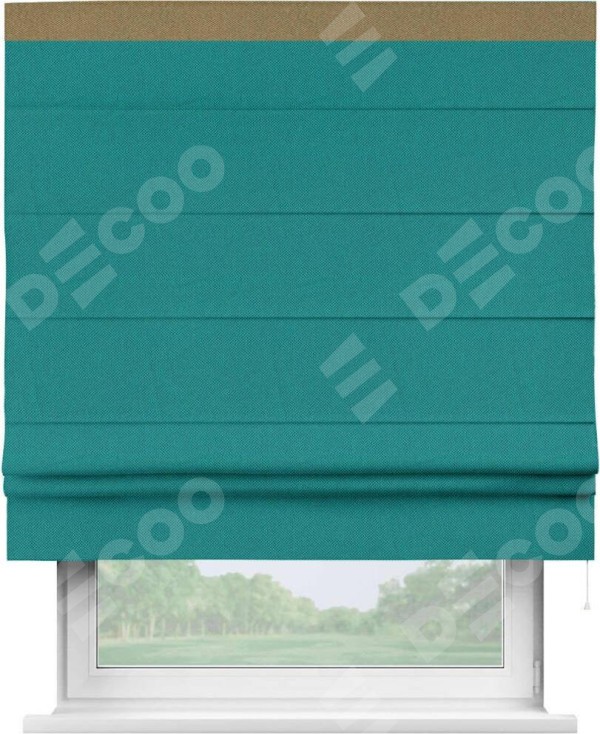 Римская штора «Кортин» с кантом Кинг, для проема, ткань лён димаут, тёмно-бирюзовый