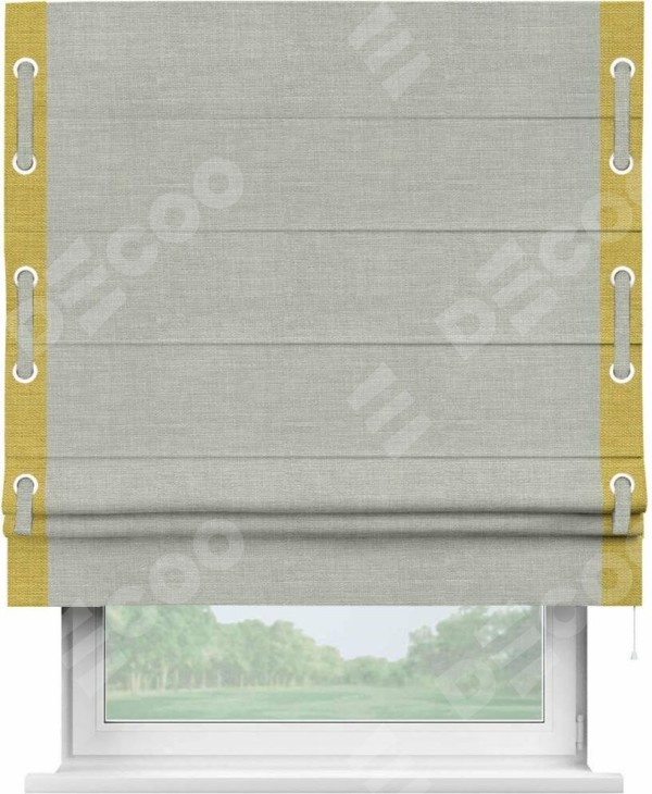 Римская штора «Кортин» с кантом Стрим Дуо (люверсы с пояском), для проема, ткань лён серый