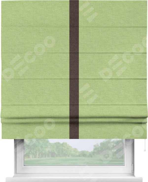 Римская штора «Кортин» с кантом Хайвэй, для проема, ткань лён зеленый